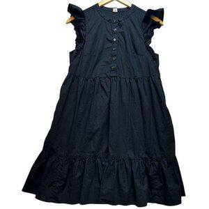 Old Navy Womens Tiered Poplin Mini Shift Dress Ruffle-Sleeve Summer Size S Black